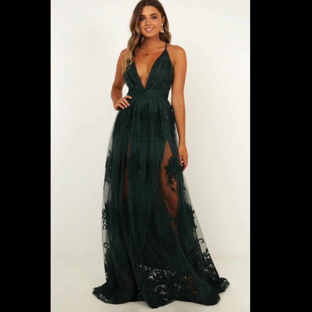 Dark green formal maxi dress